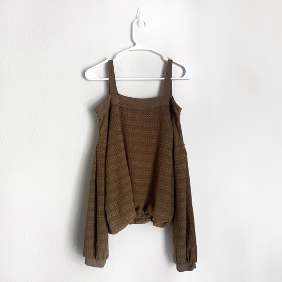 Free People Sistine Cold Shoulder Brown Square Neckline Long Sleeve Sweater Top - Picture 5 of 10